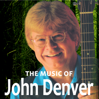 image of a blonde man close to camera holding a guitar, text reads the music of john denver