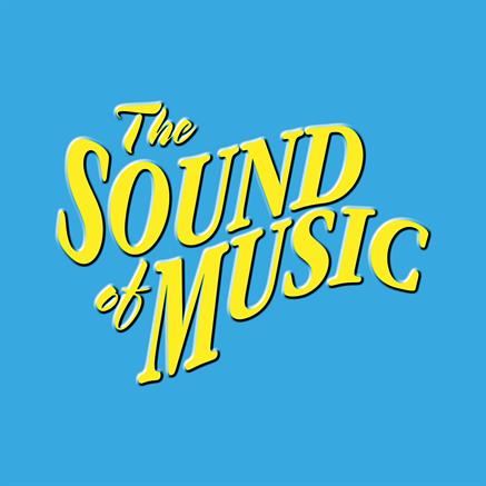 blue square, yellow text that reads The Sound of Music